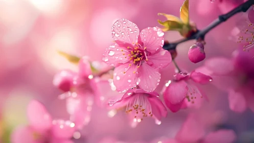 Pink Blossoms Kissed by Raindrops.