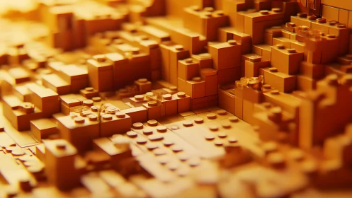 Abstract close-up of golden LEGO landscape with soft depth of field.