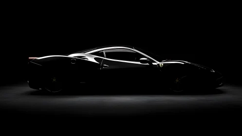 Sleek sports car silhouette resting in dramatic low light.