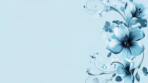 Monochromatic Blue Blooms Dance Gracefully Along Delicate Curved Vines