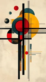 Geometric abstraction balances intersecting lines and chromatic circles