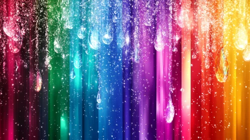 Prismatic water droplets over vertical multicolor light streaks