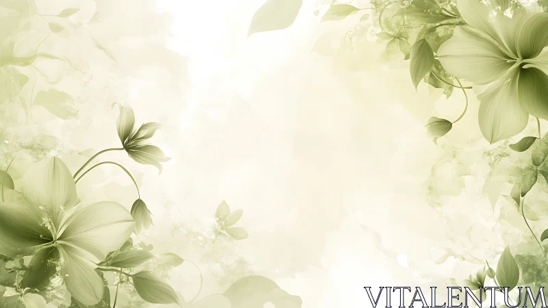 Pale green floral background with soft abstract foliage design.