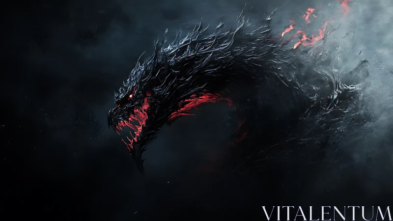 Dark serpentine creature head emerges from smoky atmosphere