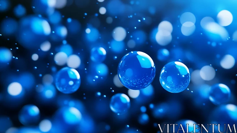 Glistening blue bubbles drift gently through a dreamy glow