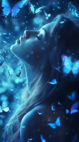 Bioluminescent lepidopteran drift around luminous profile.