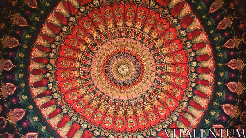 Radiant mandala tapestry with ornate concentric petals.