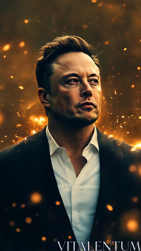 Cinematic male portrait with ember field depth-of-focus glow.