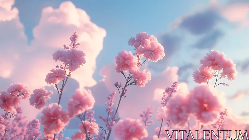 Dreamy Pink Carnations Dancing Through Clouds and Sky