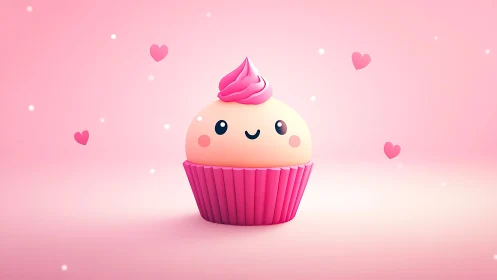 Whimsical 3D Cupcake Character with Expressive Features.