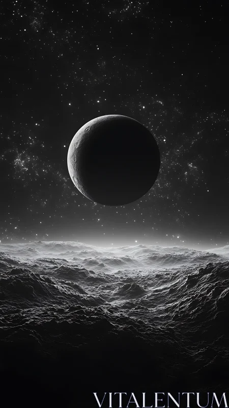 Lunar hush over jagged starlit frontier of shadowed stone.