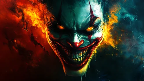 Infernal jester erupts from fire and shadow with feral joy