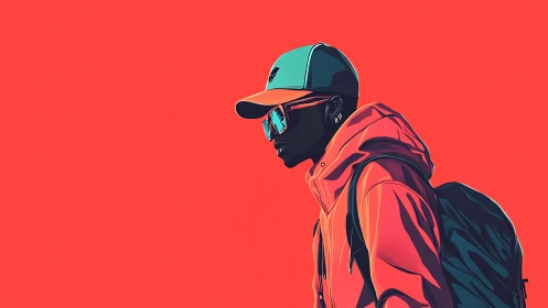 Streetlit wanderer slices neon silence in stylized profile