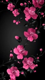 Fuchsia Botanical Illustration Against Black Backdrop.