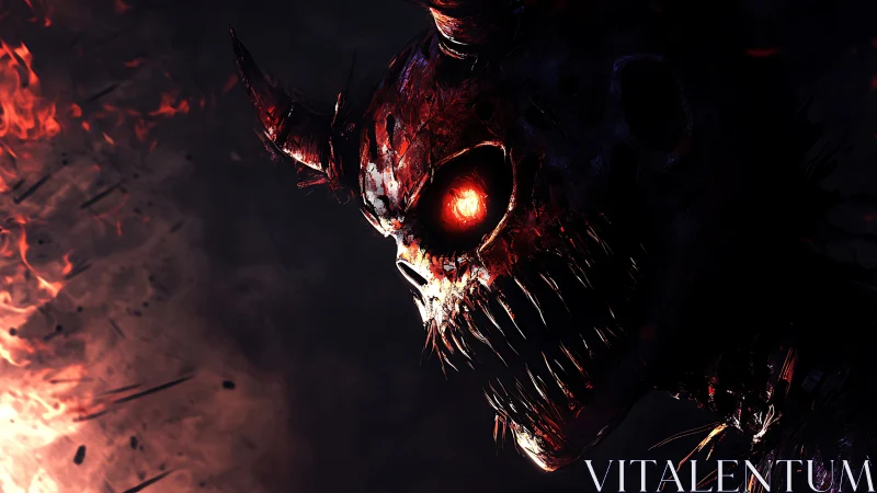 Horned skeletal creature portrait in high contrast lighting.