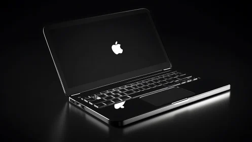 Sleek black laptop rendered on reflective studio surface
