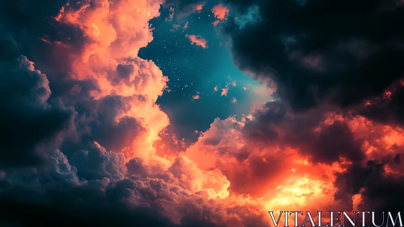 Volumetric cumulonimbus clouds with teal core and ember glow