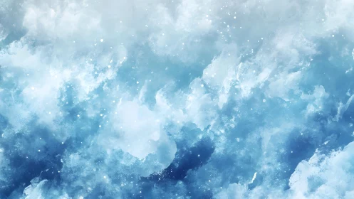 Abstract blue and white watercolor clouds with soft dreamy texture.