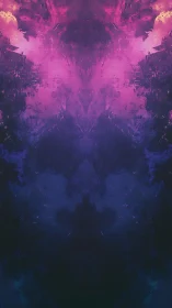Symmetrical neon nebula field in vertical digital abstraction.