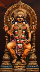 Digital rendering depicts seated ornate Hindu deity figure