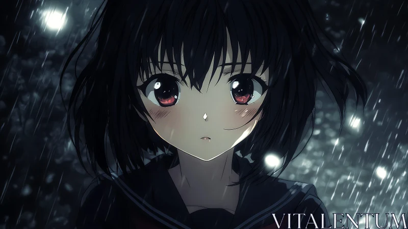 Rain-soaked midnight gaze of a quiet anime dreamer.