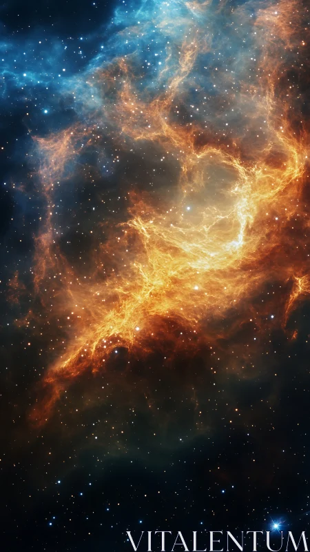 Orange nebula cloud spans dense star field in deep space