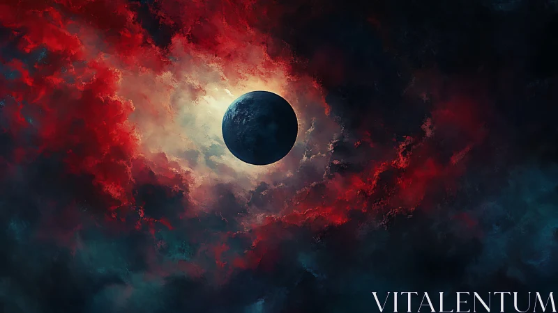 Lunar silhouette intersects nebular light in high-contrast void