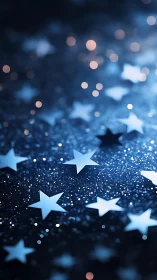 Scattered star confetti lies on a dark glittered surface