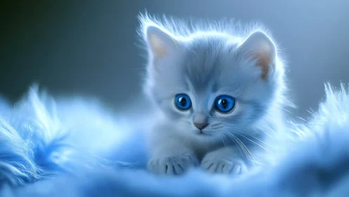 Ethereal White Kitten in Luminous Snowy Dreamscape