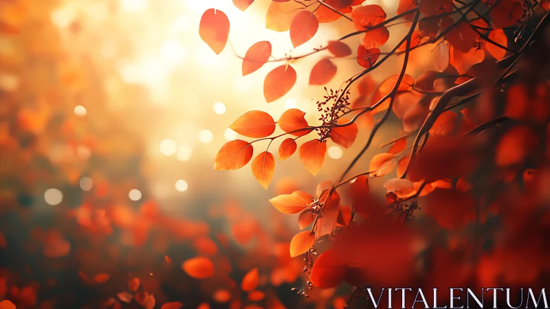 Backlit autumn foliage captures glowing bokeh in shallow focus