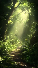 Luminous Forest Canopy Path: Atmospheric Digital Landscape.