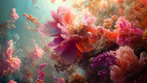 Luminous Blooms: Ethereal Garden Suspended in Radiant Light