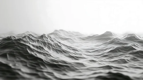 Monochrome 3D wave surface forms continuous abstract seascape