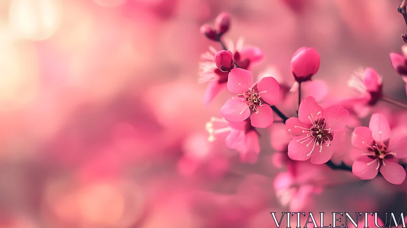 Pink Blossoms in Soft Focus: Delicate Floral Bloom Detail