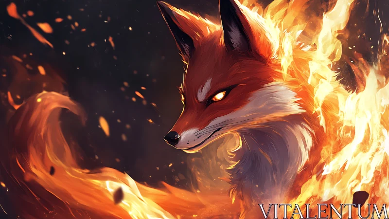Volumetric-lit flaming fox portrait with dynamic particle embers