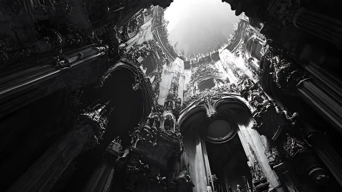Gothic Architectural Vaulting: Vertical Perspective From Basilica Interior Upward
