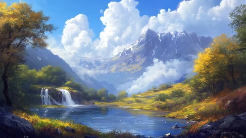 Cloud kingdoms lean over a quiet valley of silver water
