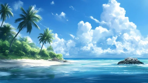 Tropical Paradise Beach with Palm Trees and Azure Waters