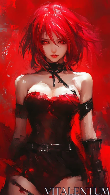 Fiery red warrior stands poised in vivid painterly light