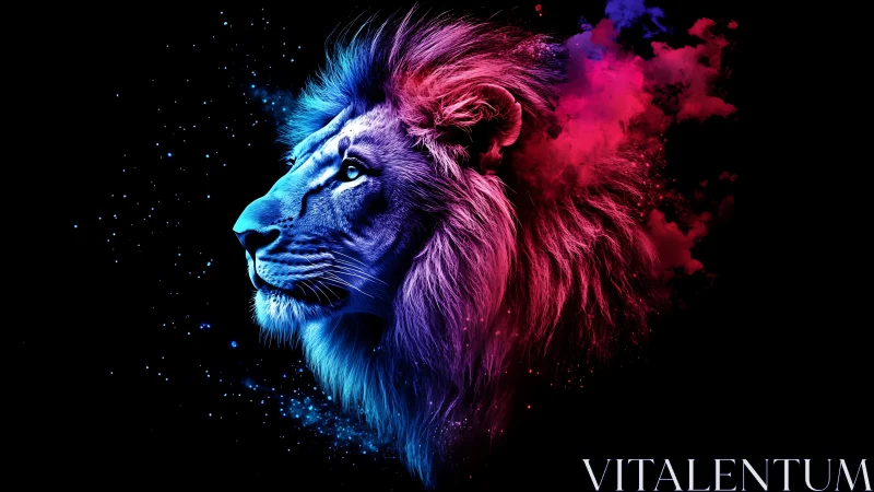Neon spectral lion profile with explosive chromatic mane.