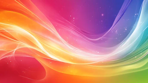 Flowing rainbow light sweeps across a dreamy cosmic sky