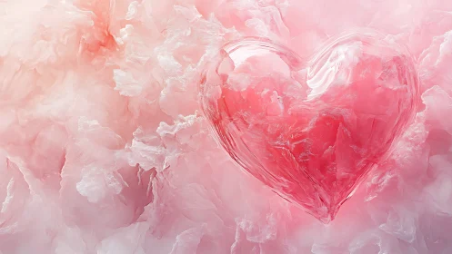 Translucent Heart Shape Suspended in Ethereal Pink Cloud Formation