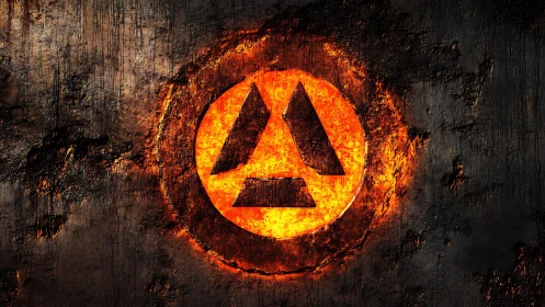 Incandescent Radiation Symbol Against Darkened Metallic Surface.