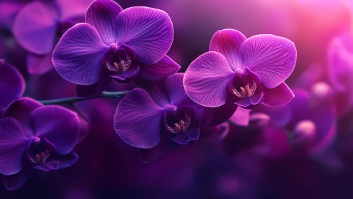 Purple Orchids Rendered with Volumetric Lighting and Cinematic Depth