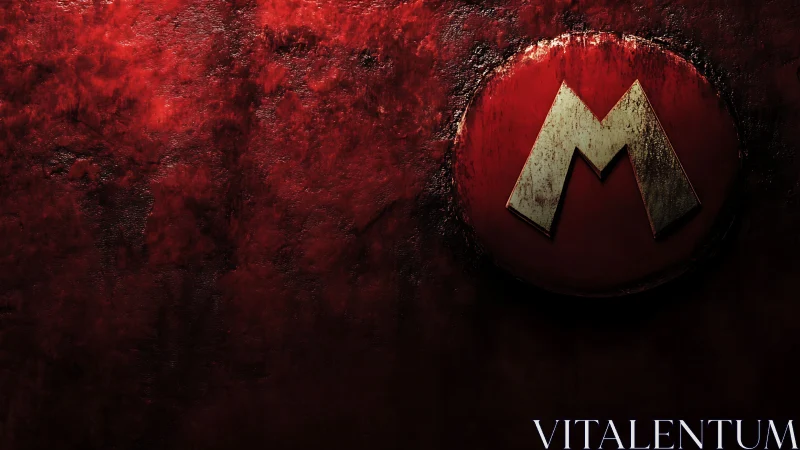 Bold red emblem shines on a dark textured gaming wall