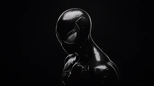 Shadow-slick superhero in sleek midnight symbiote suit.