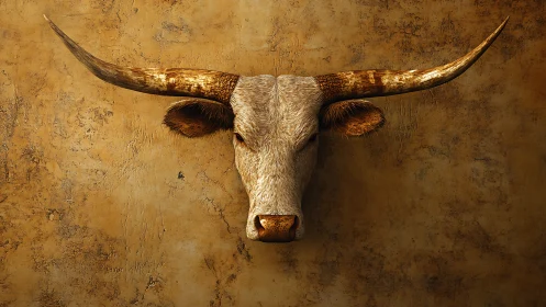 Longhorn bull head rendered against textured rustic wall