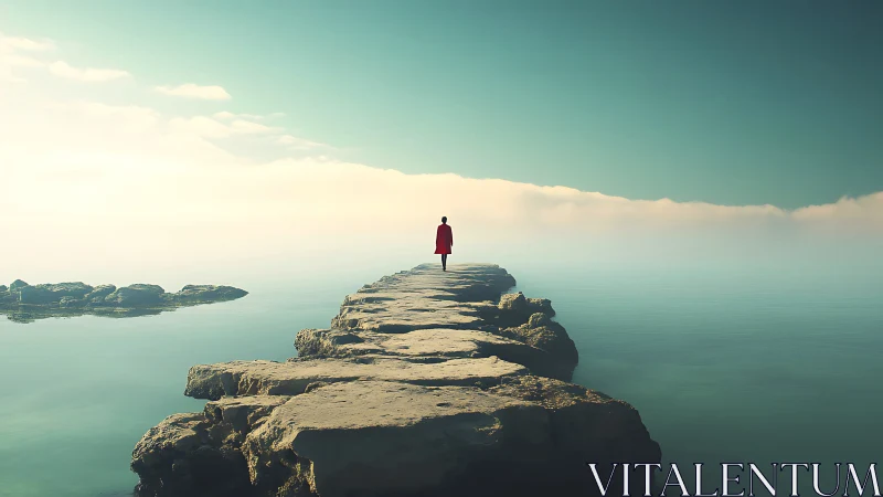 Soft morning solitude welcomes a lone figure by the sea