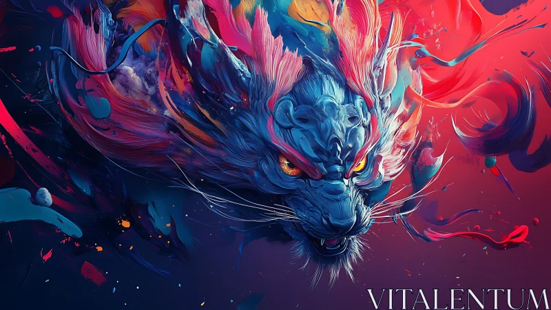 Elemental dragon spirit surging through neon brushstrokes.