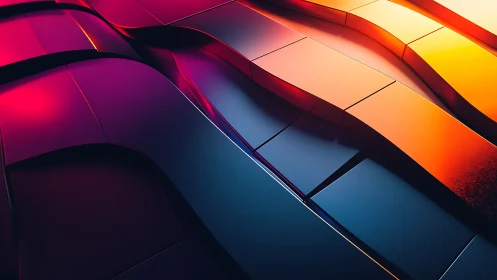 3D metallic ribbons under neon gradient light flow.